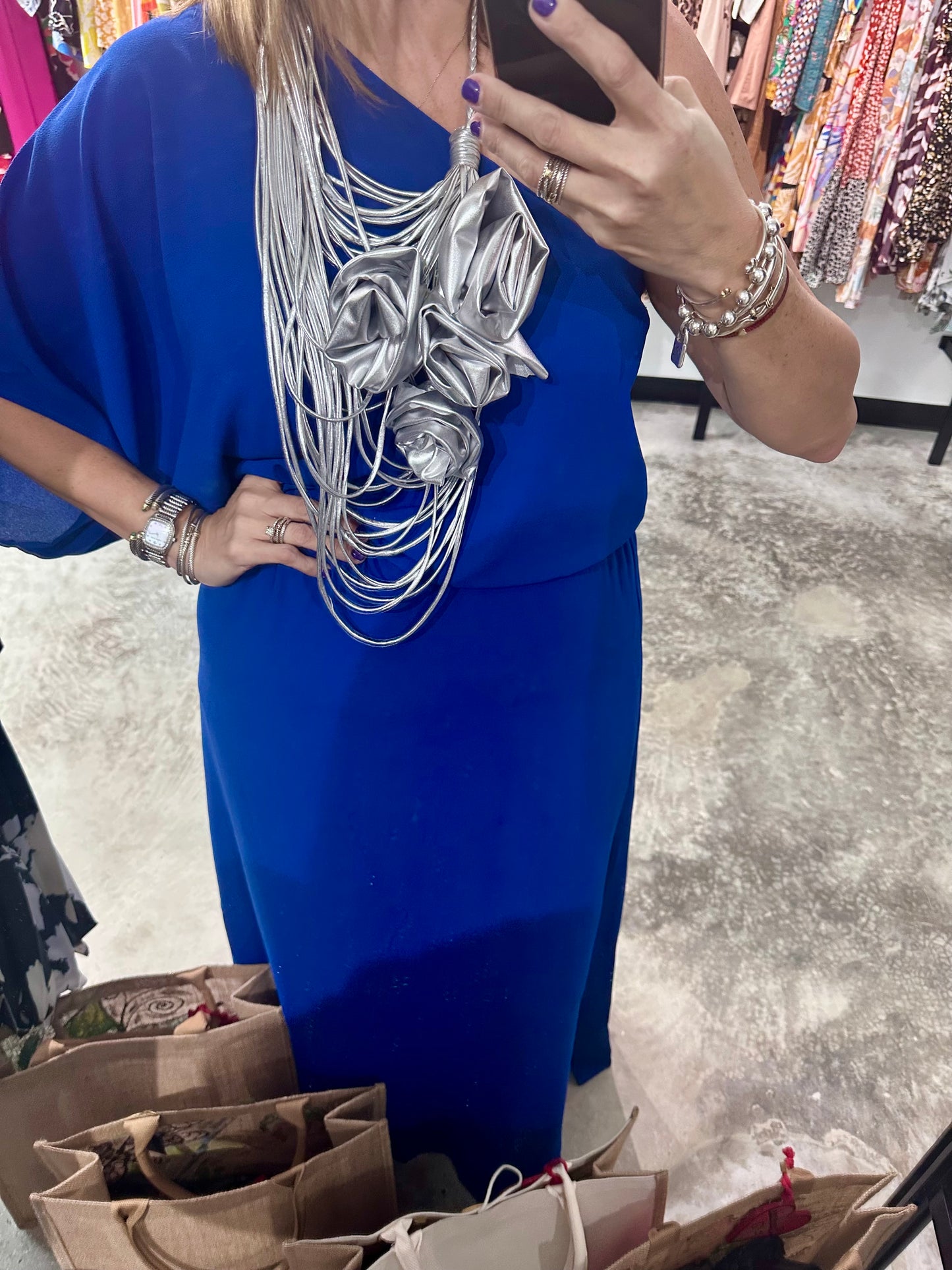 Royal Blue Solid One Shoulder Maxi Dress