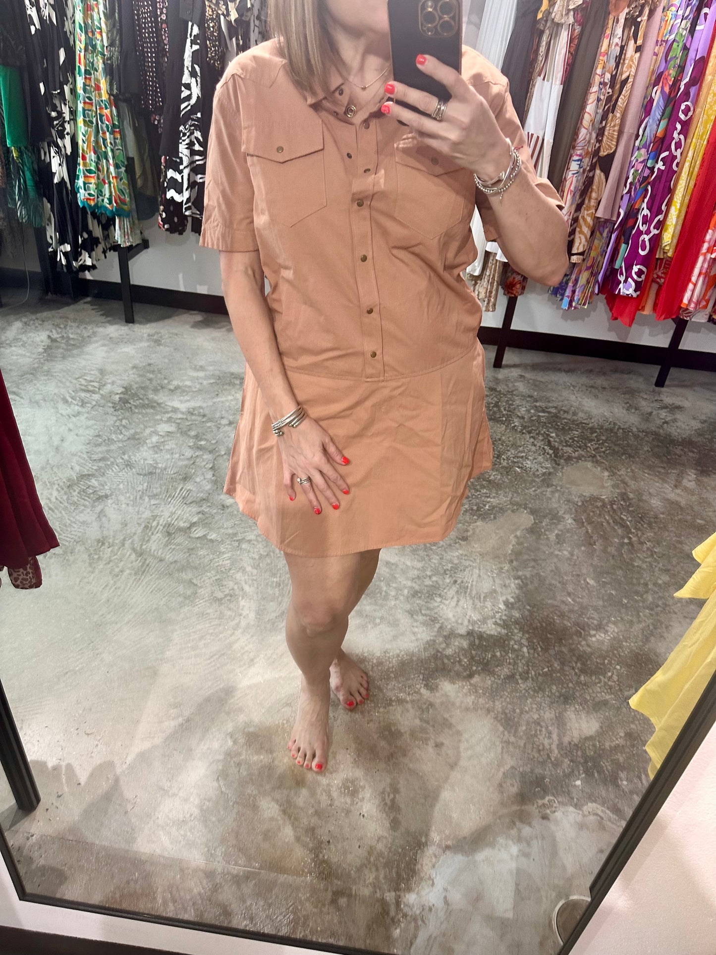 Large - Coffee Denim Short Dress