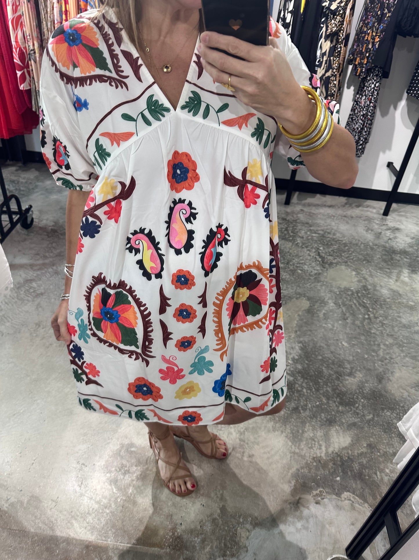 V Neck Print Short Dress