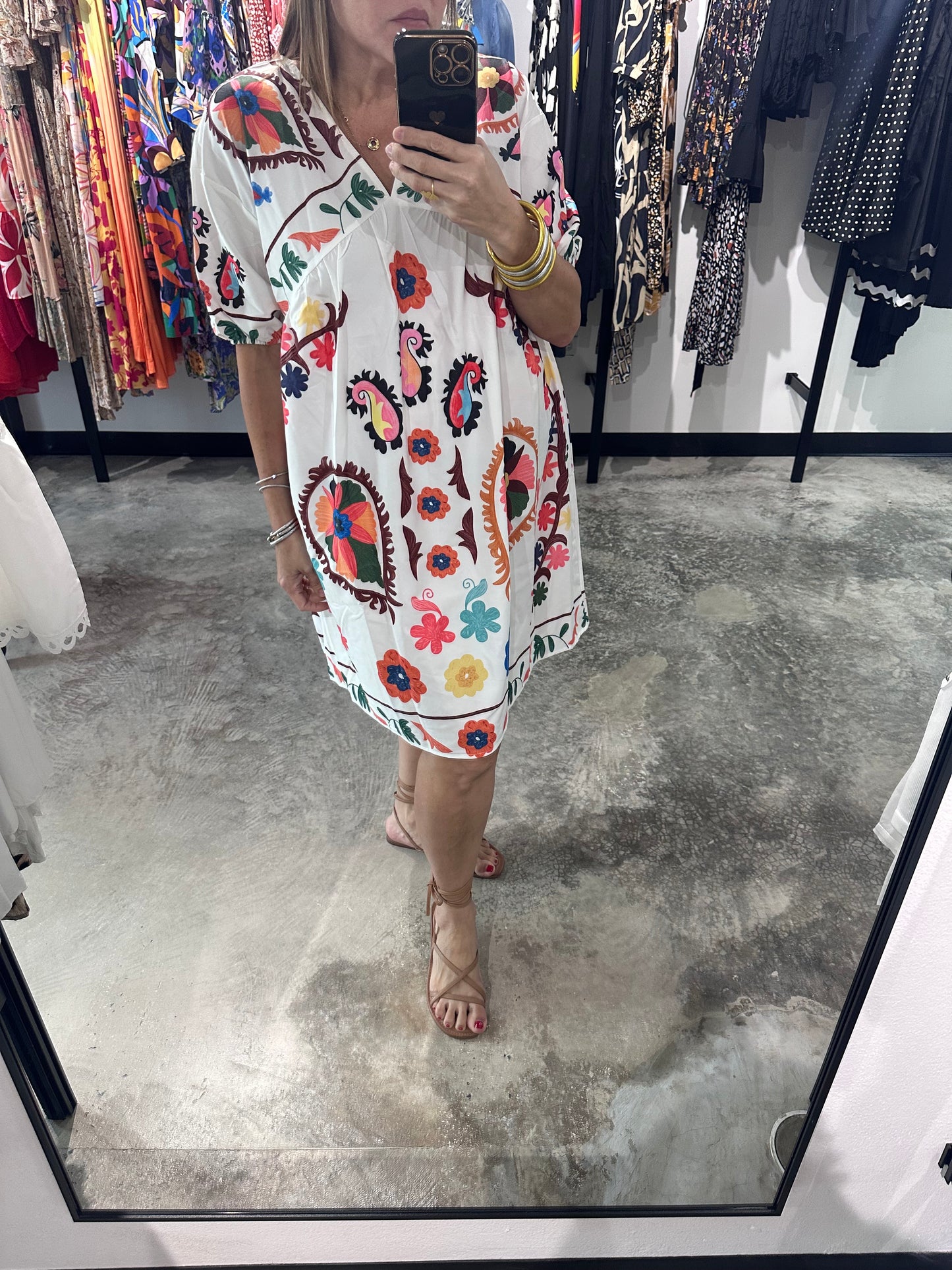V Neck Print Short Dress