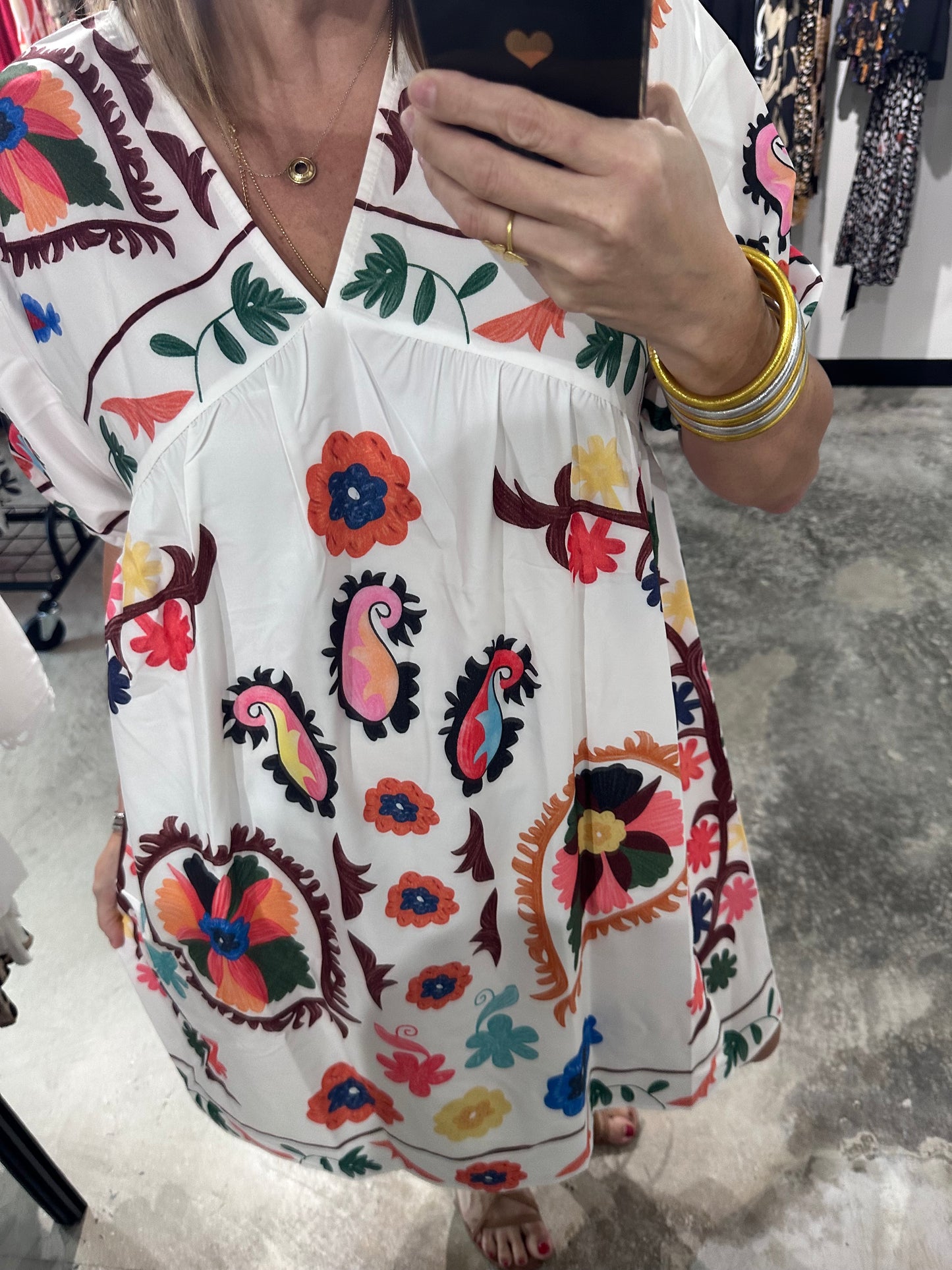 V Neck Print Short Dress