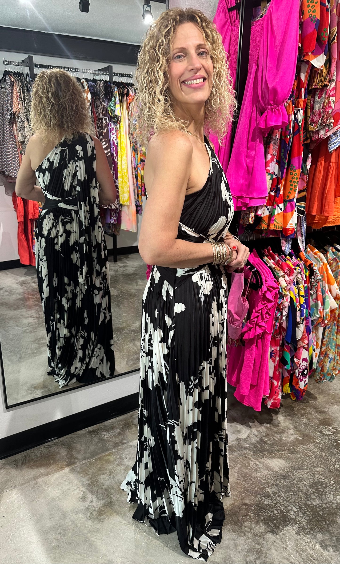 Large - One Shoulder Pleated Semi Formal Maxi Dress