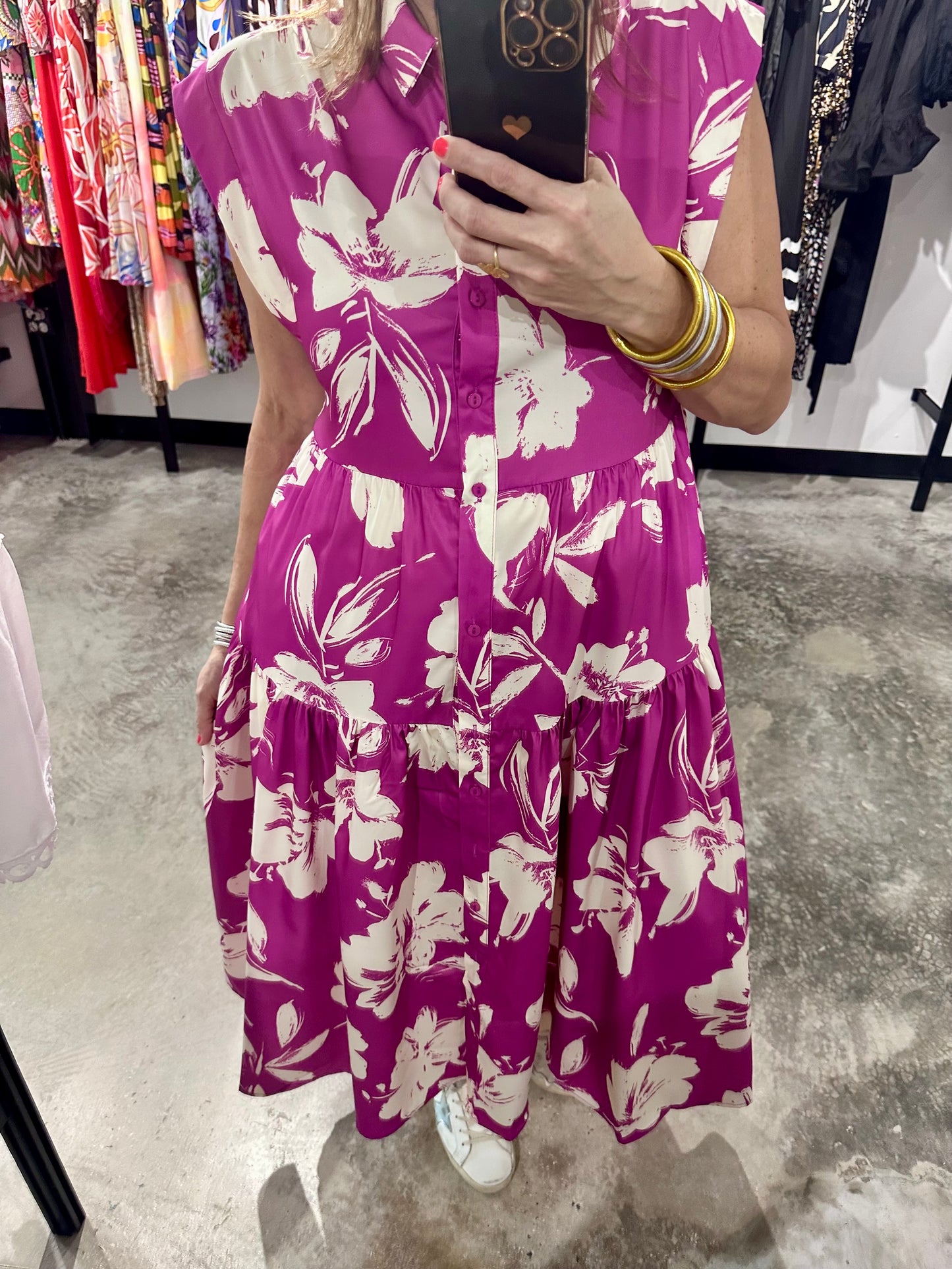 Raspberry Floral Print Midi Dress