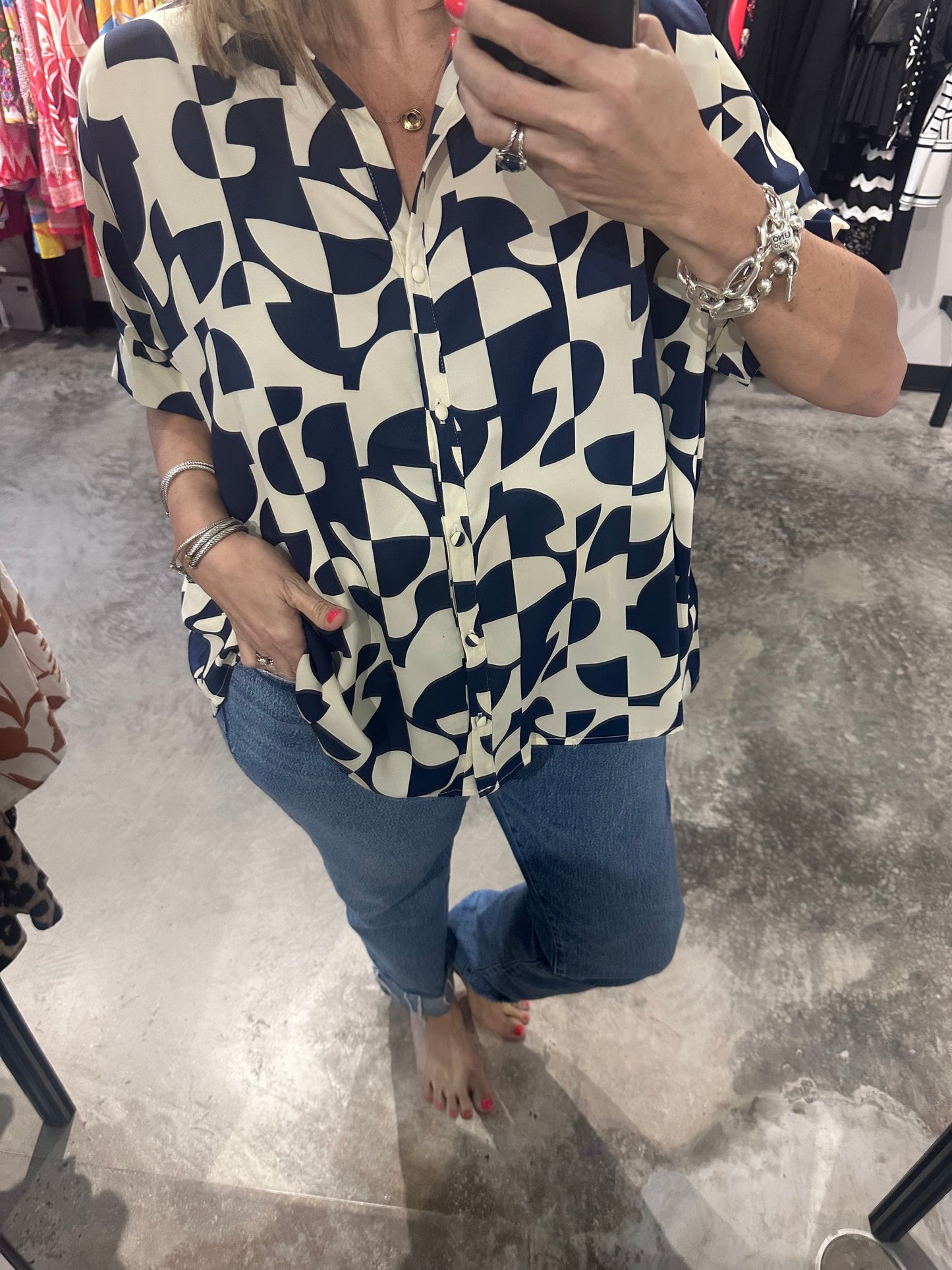 Two Tone Navy Oversized Top