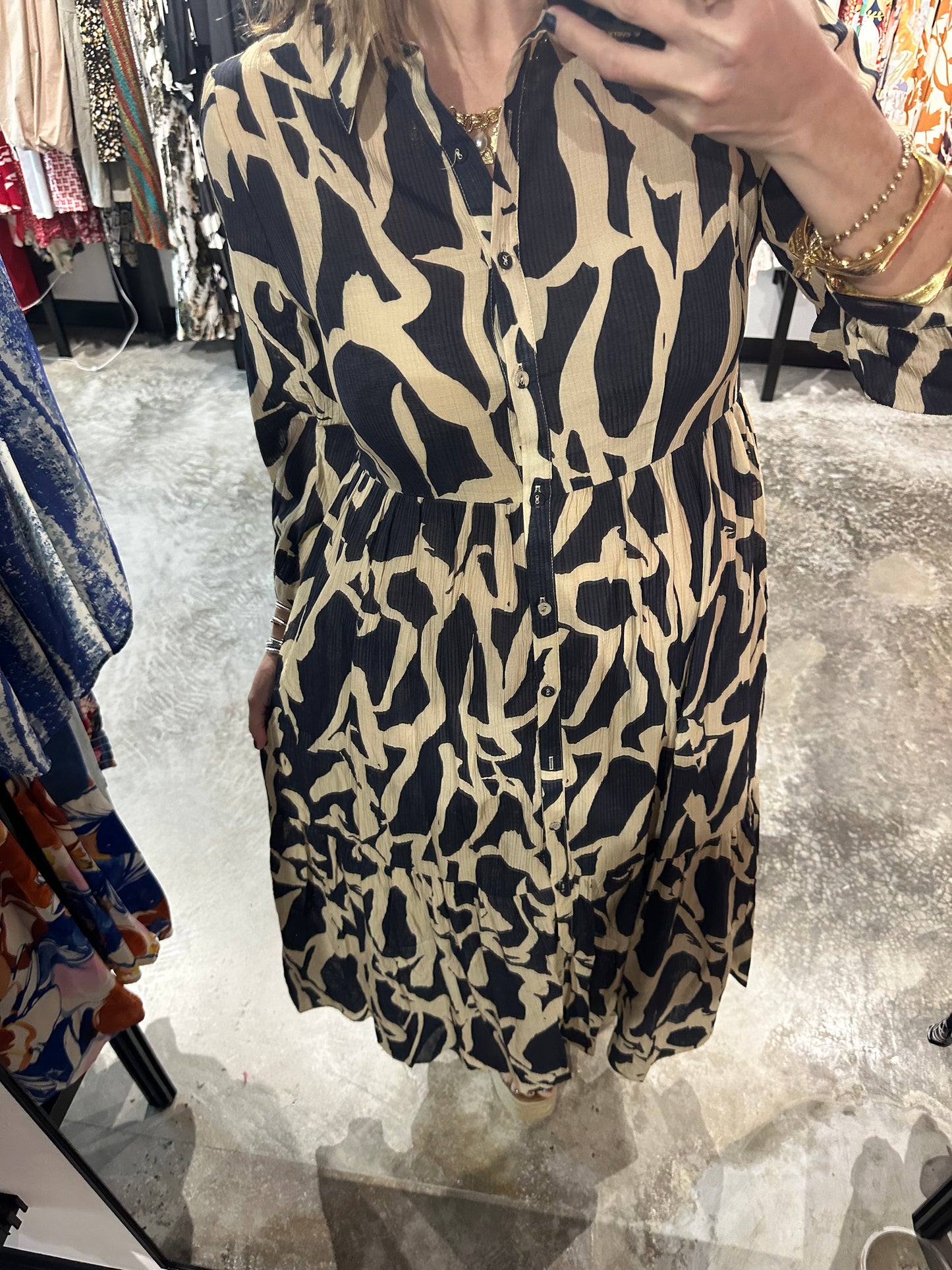 Small - Two Tone Abstract Print Maxi Dress