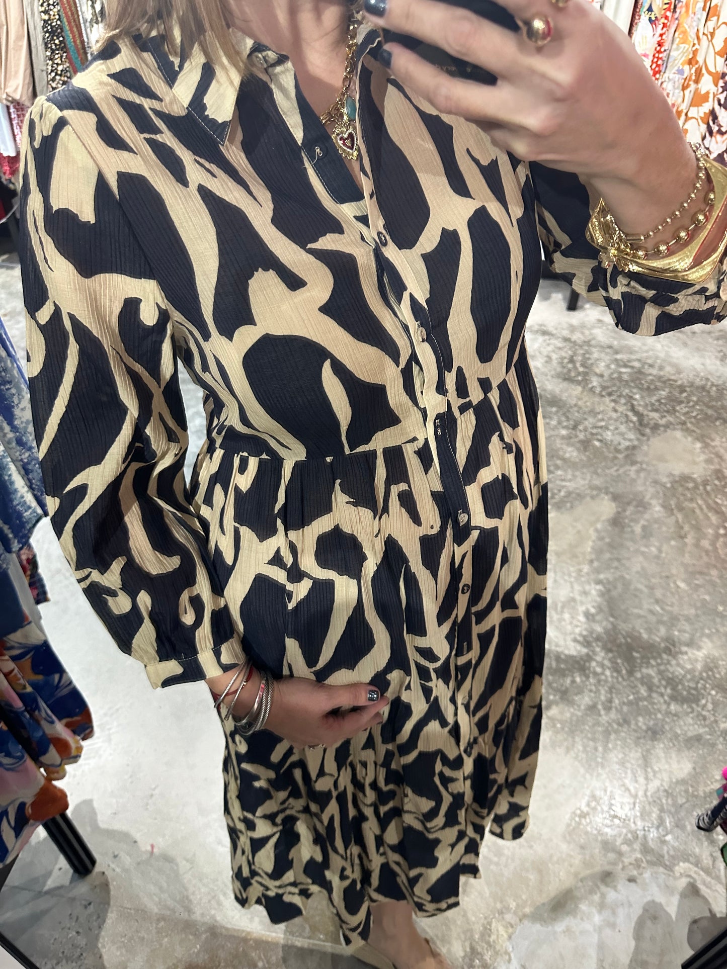 Small - Two Tone Abstract Print Maxi Dress