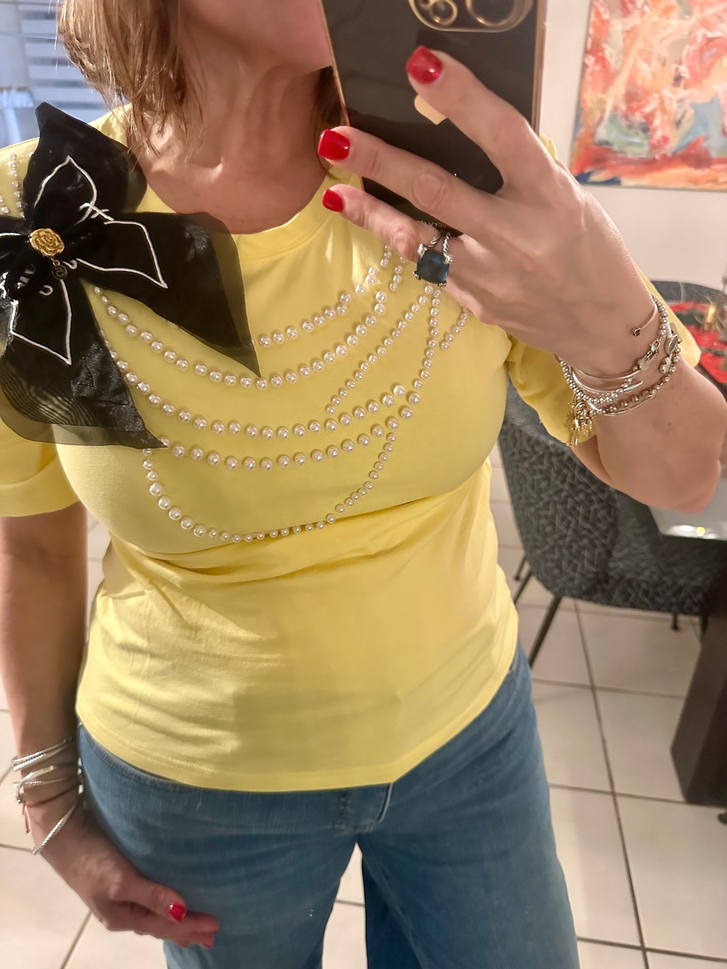 Small - Short Sleeve Yellow Ribbon Top
