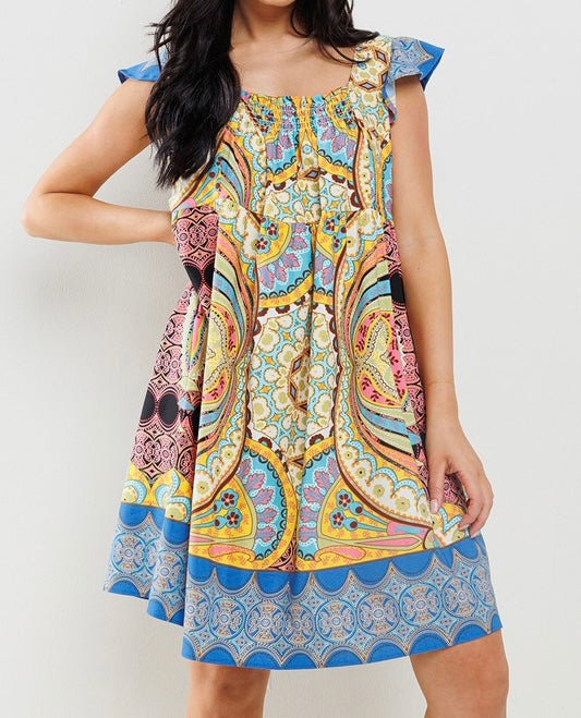 Small - Multi Squared Neck Short Dress