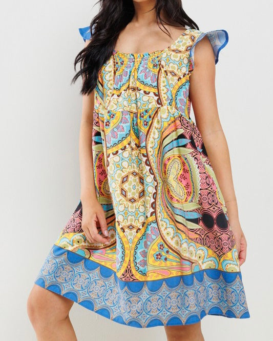 Small - Multi Squared Neck Short Dress