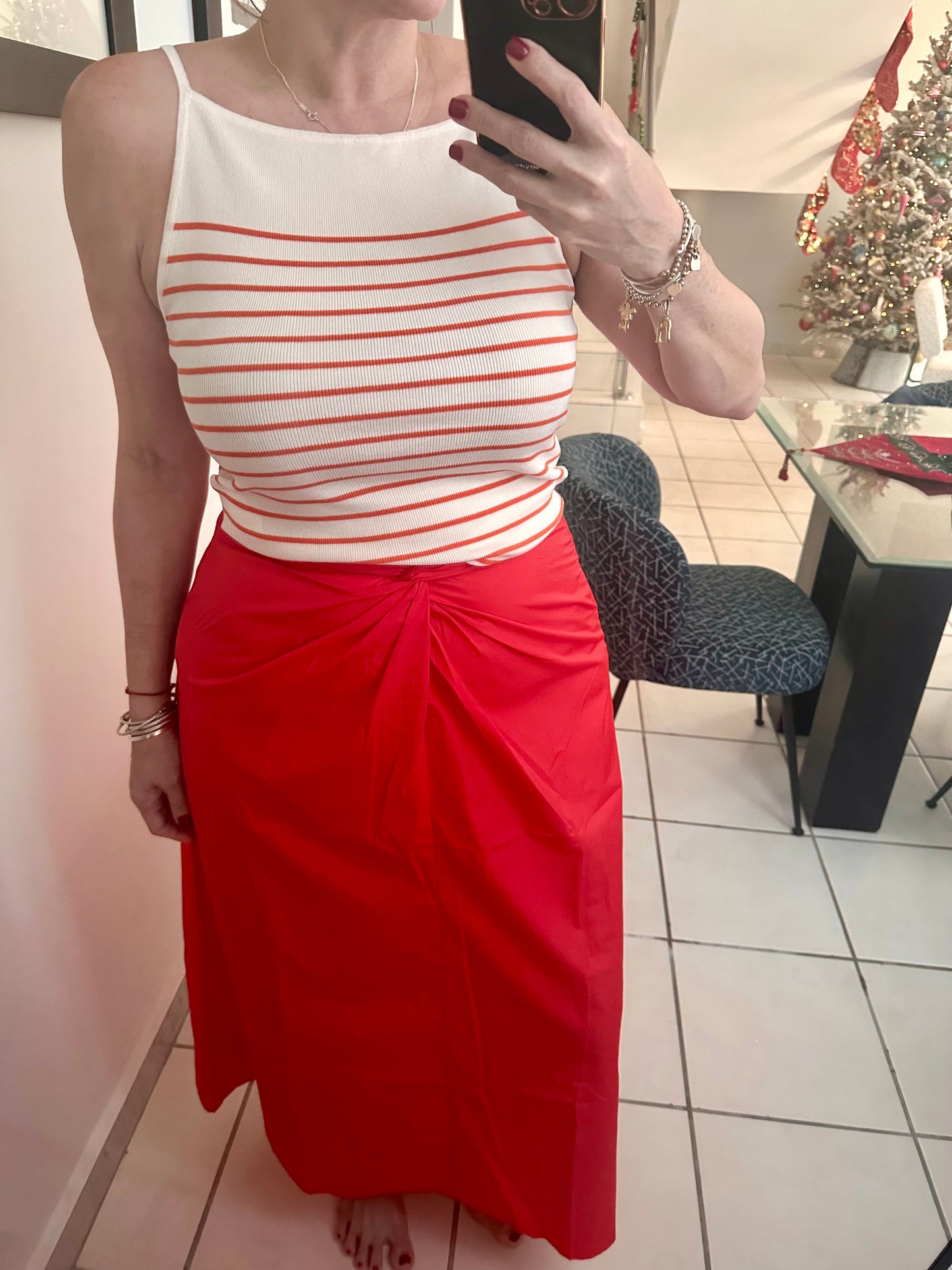 Medium - White Top with Orange Stripe