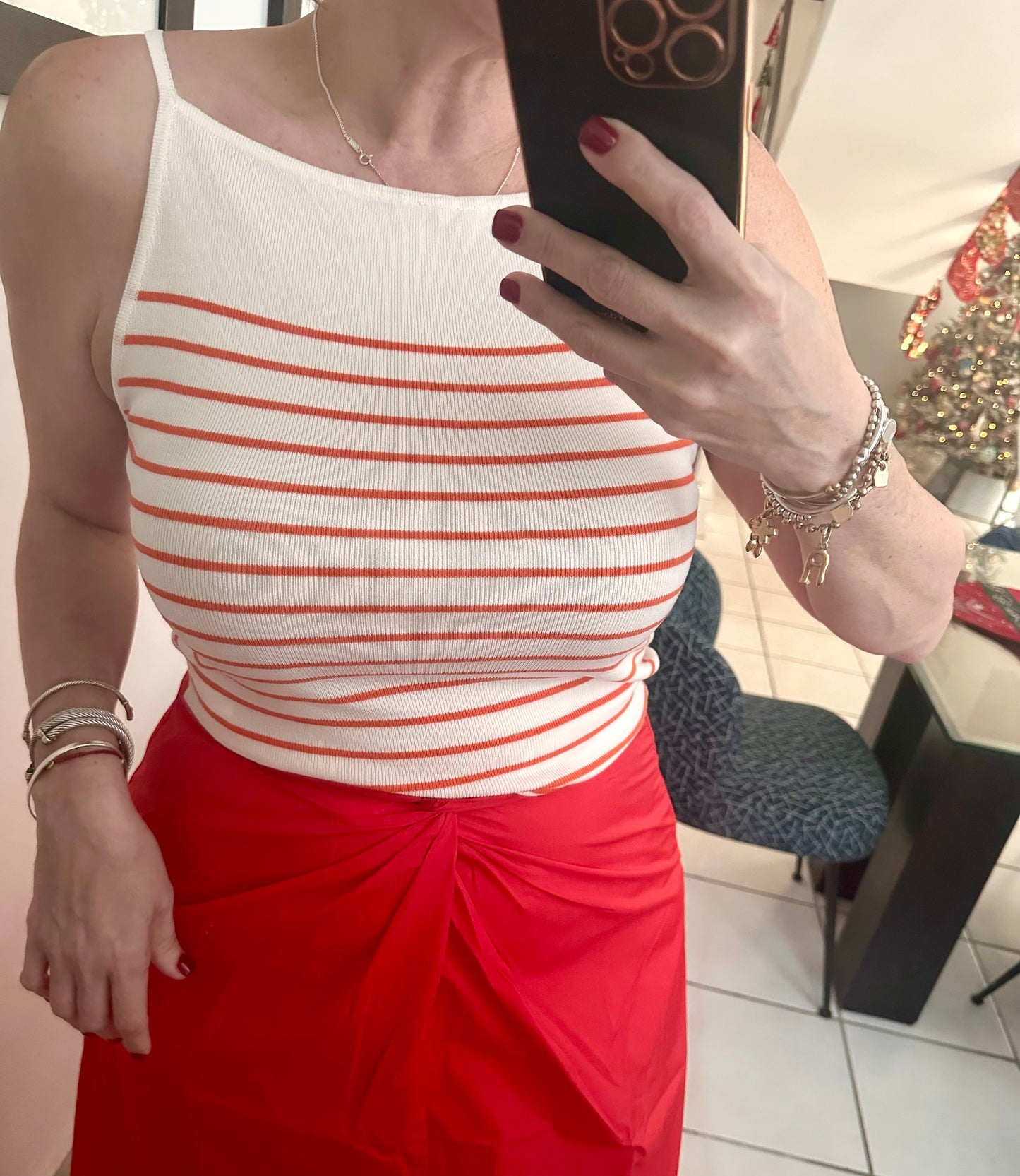 Medium - White Top with Orange Stripe