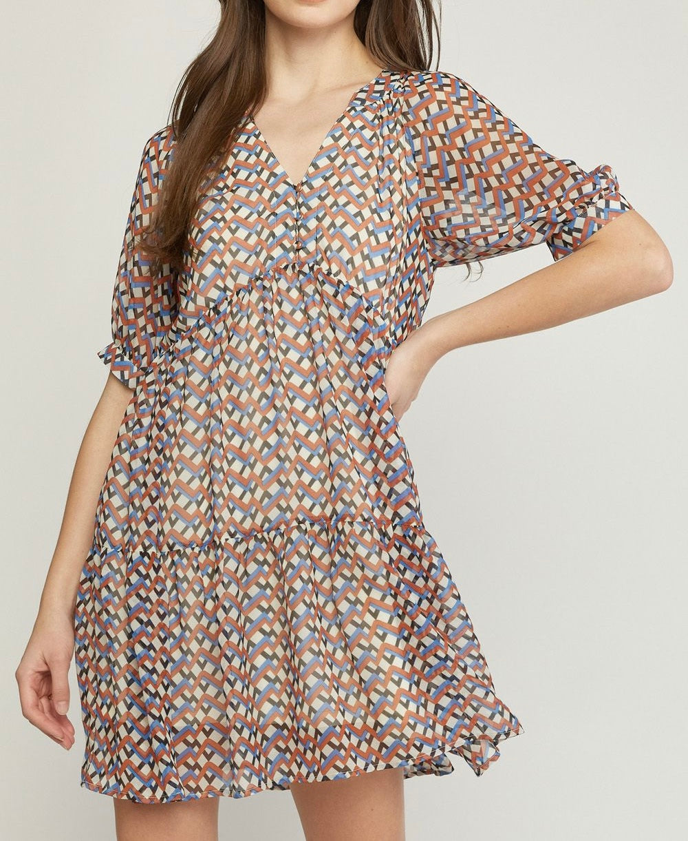 Small - Zigzag V-Neck Short Dress