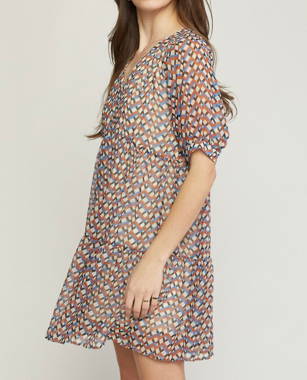 Small - Zigzag V-Neck Short Dress