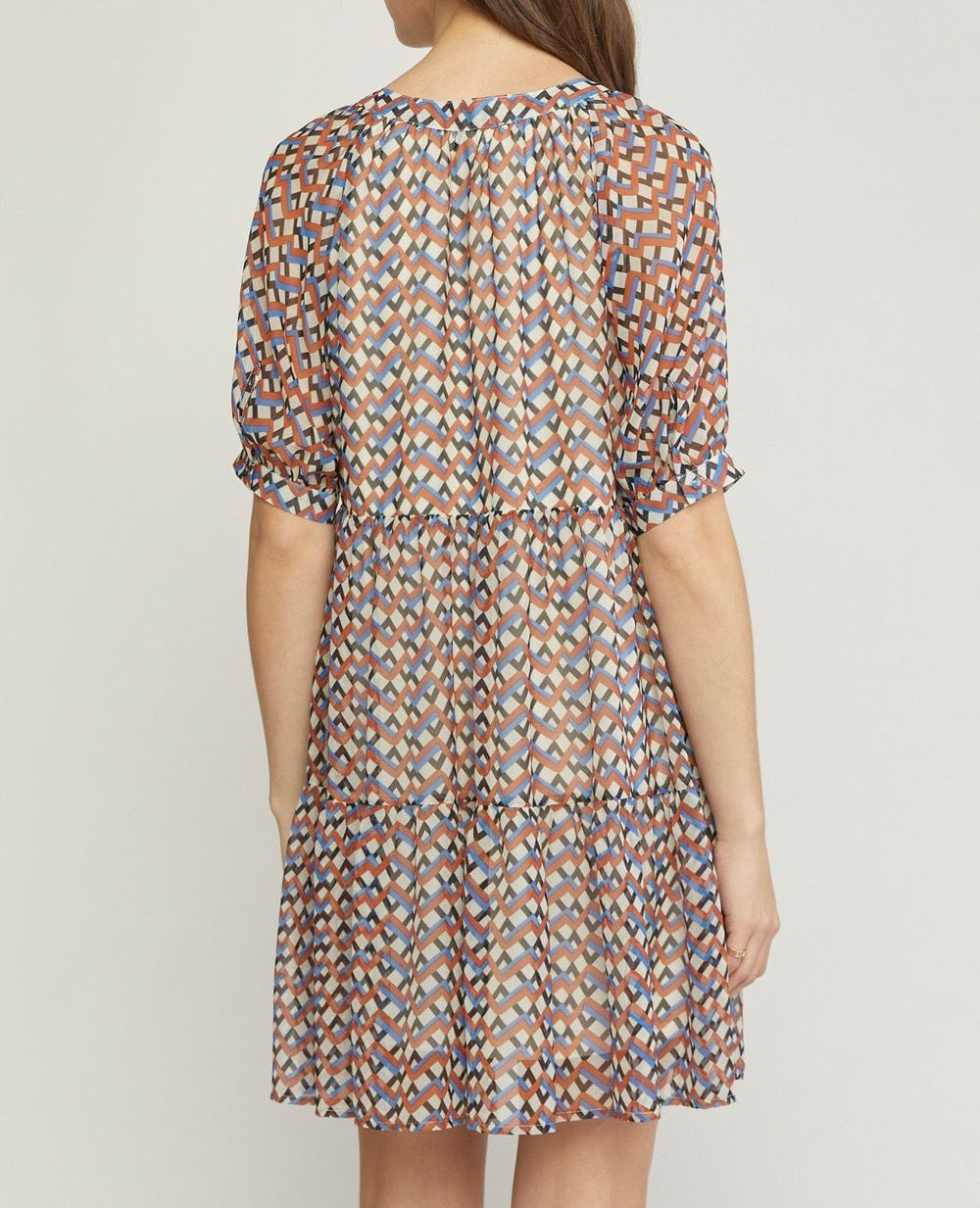 Small - Zigzag V-Neck Short Dress