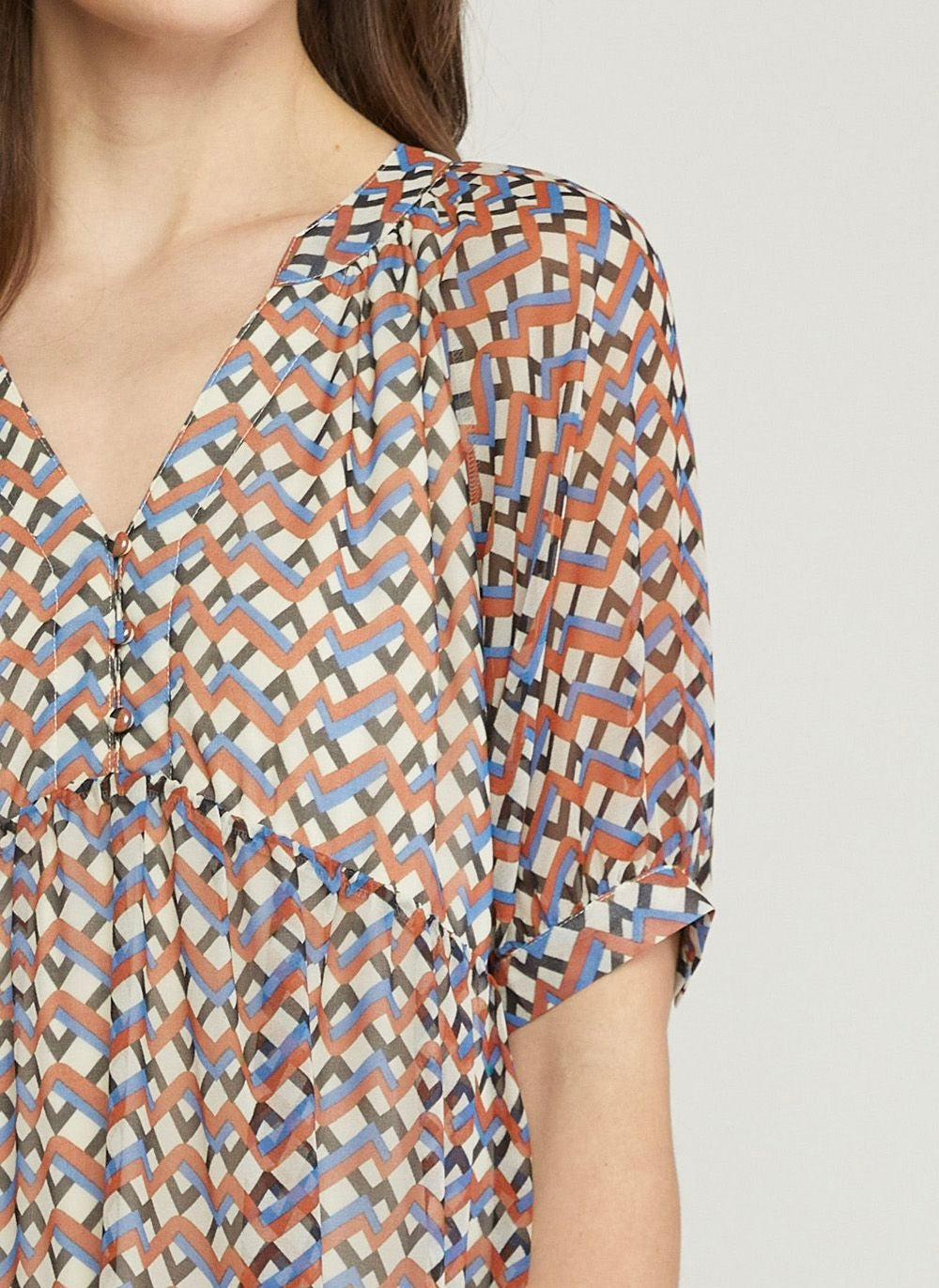 Small - Zigzag V-Neck Short Dress