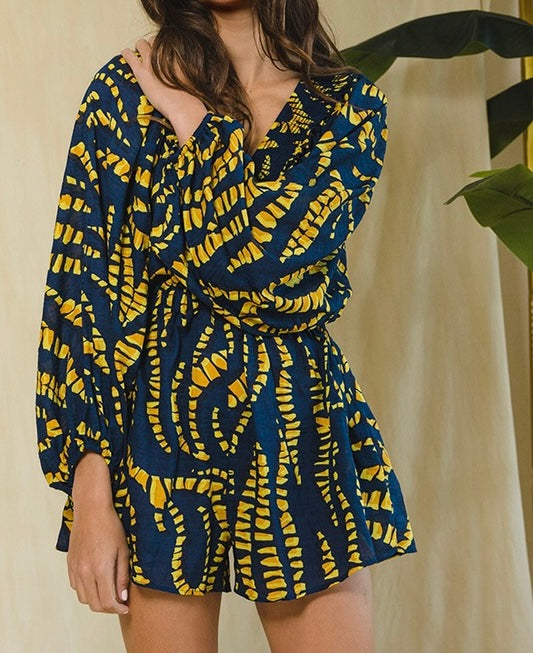 Medium - V Neck Print Romper