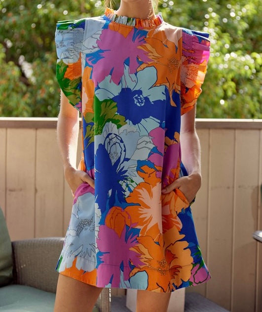 Small - Flower Ruffle Short Dress