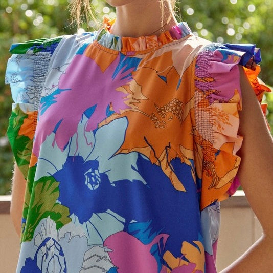 Small - Flower Ruffle Short Dress