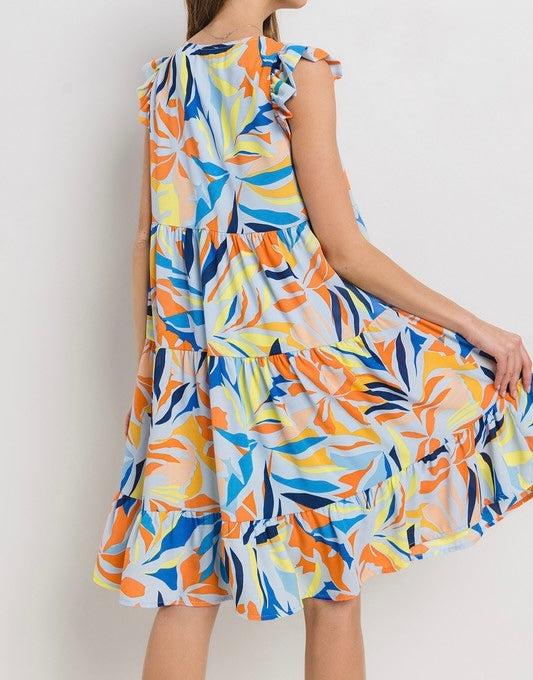 Small - Tiered Floral Print Short Dress