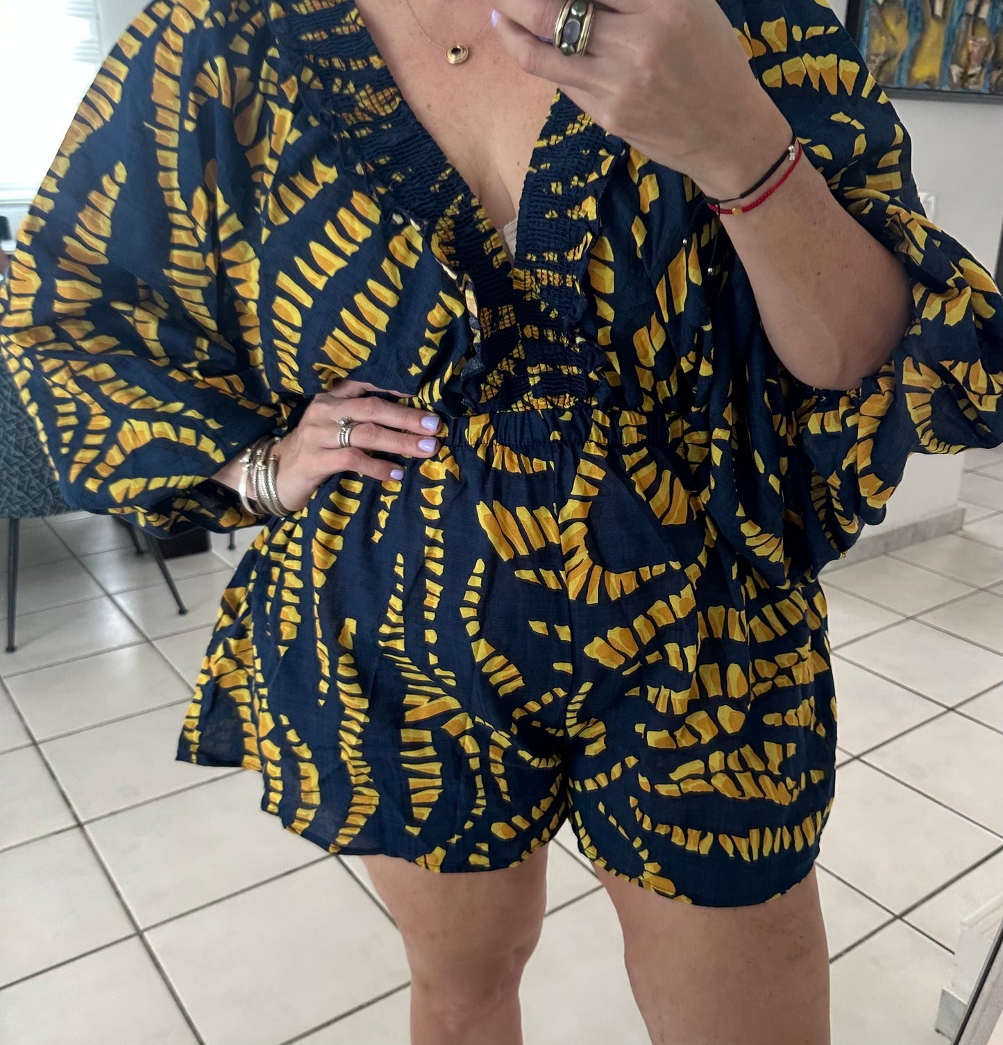 Medium - V Neck Print Romper
