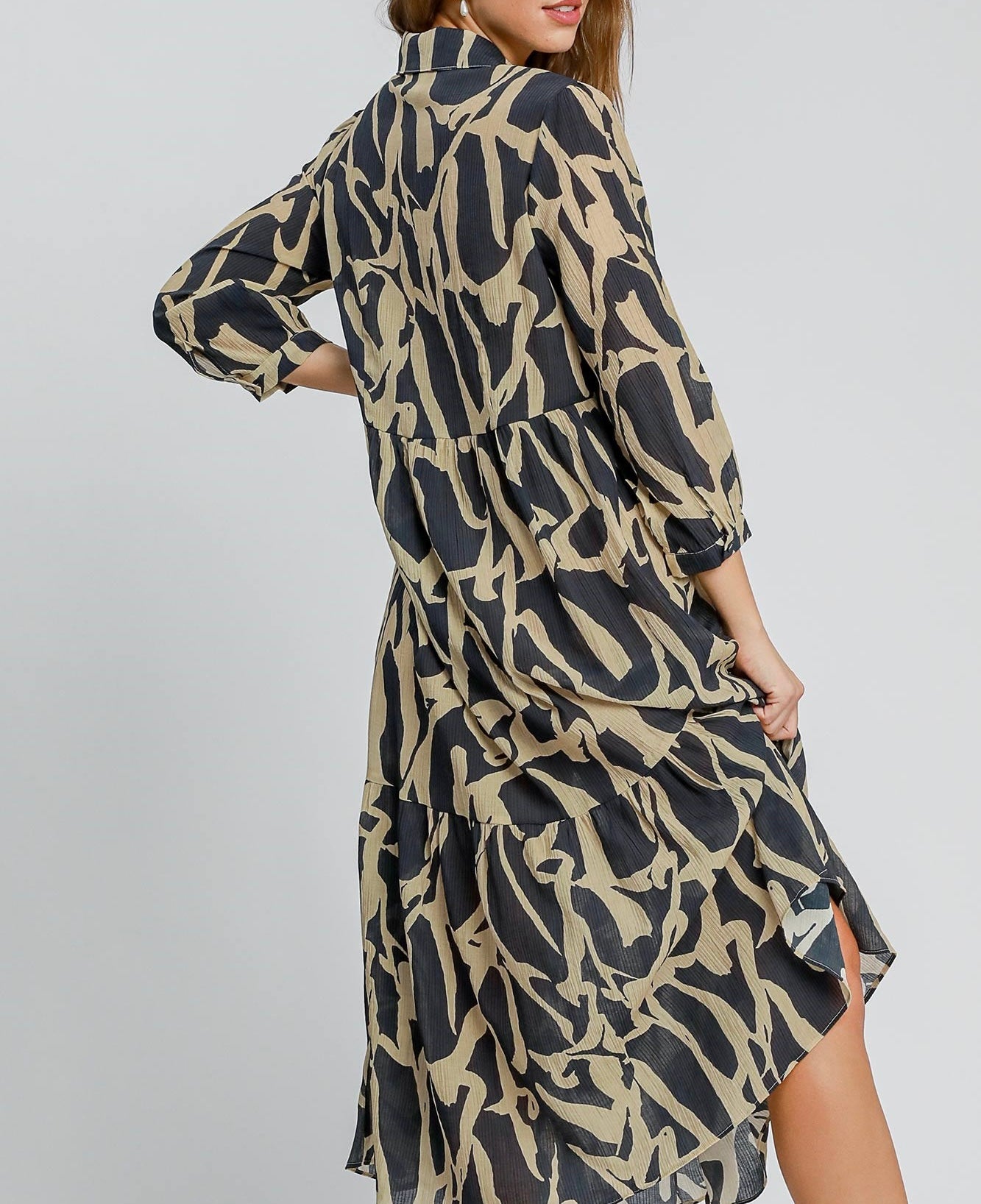 Small - Two Tone Abstract Print Maxi Dress