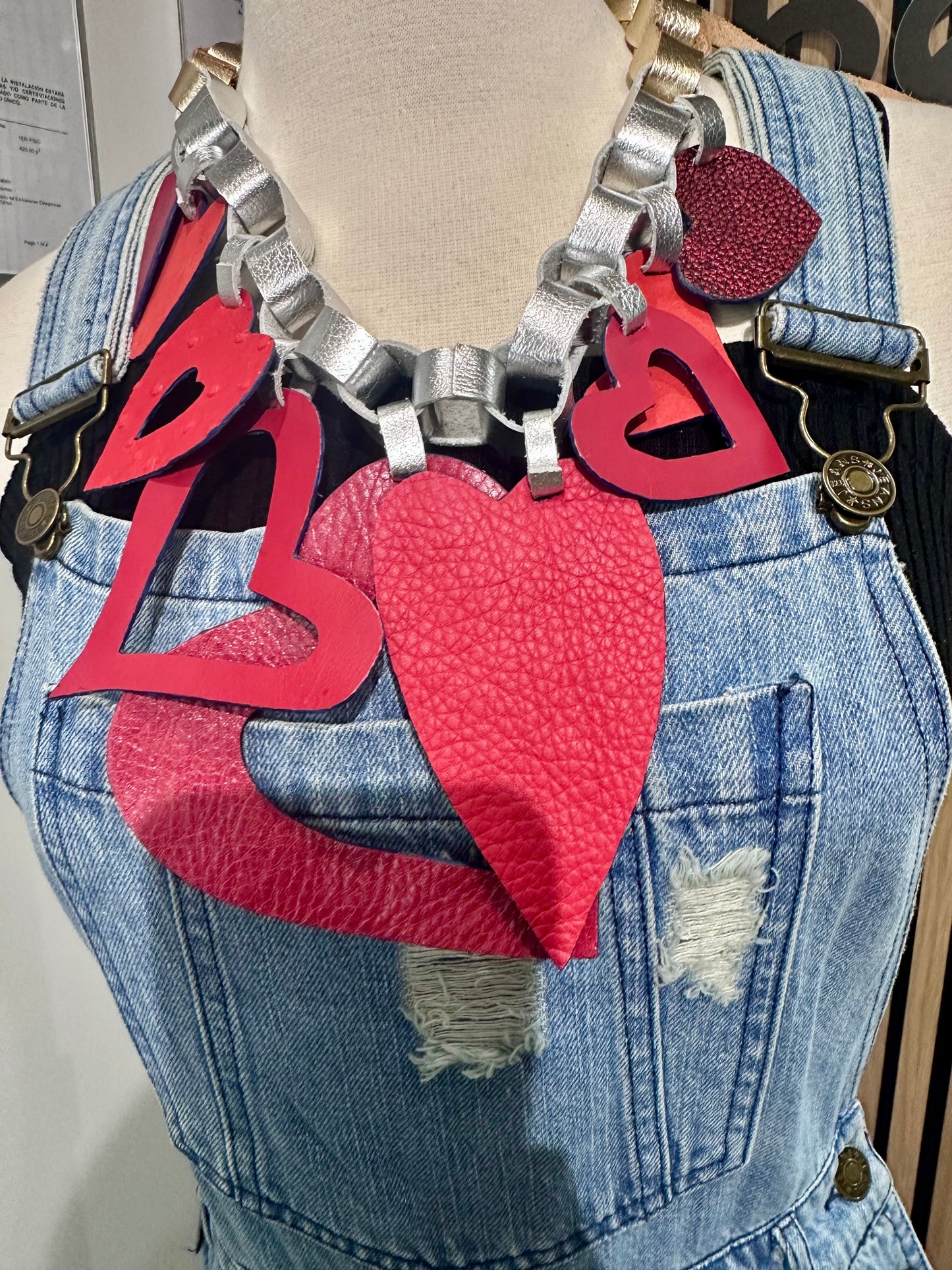 Red & Blue Heart Leather Necklace