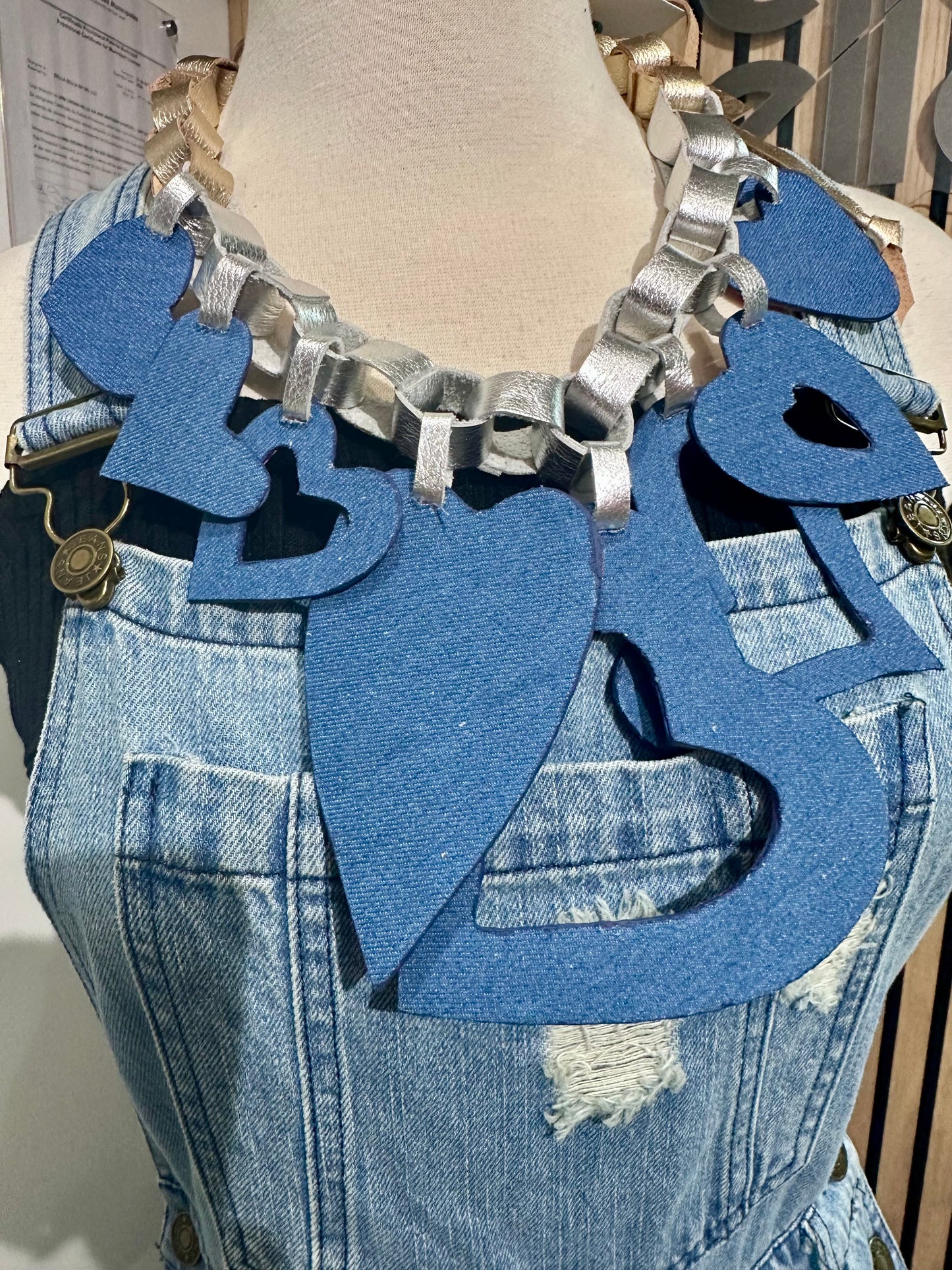 Red & Blue Heart Leather Necklace