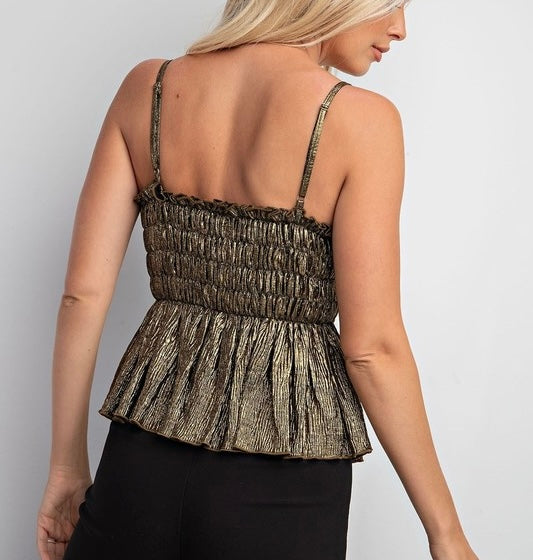 Gold Smocked Lurex Top