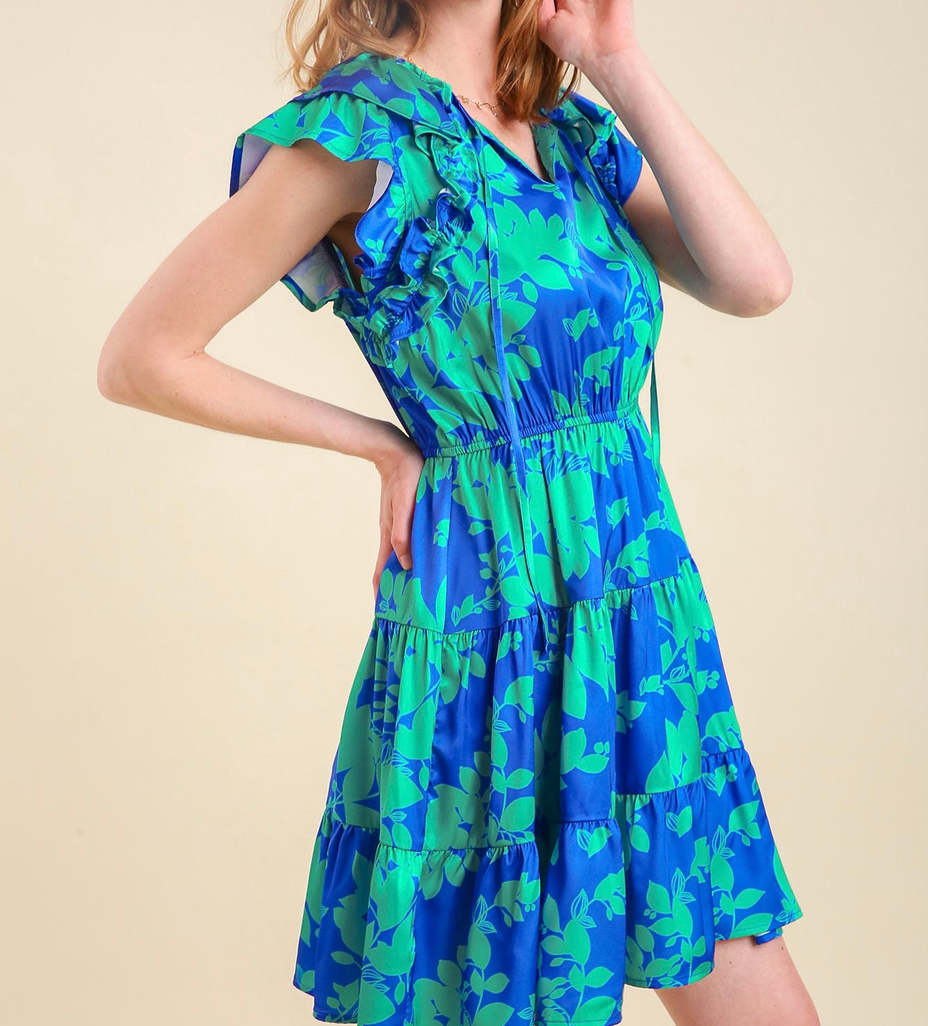 Satin Floral Print Short Dress