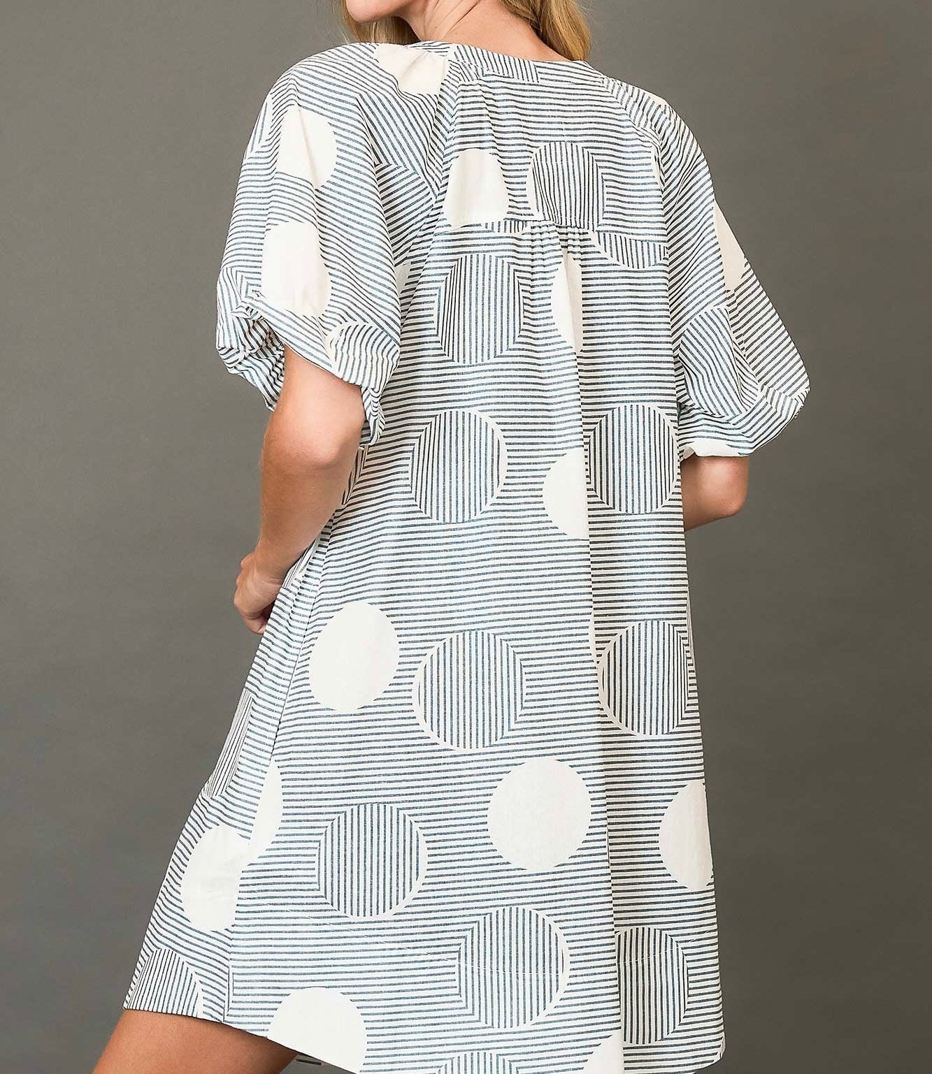 Light Teal Circle Print Short Dress