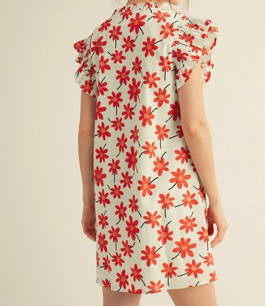 Floral Pleated Short Dress