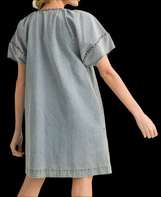 Denim U Neck Short Dress
