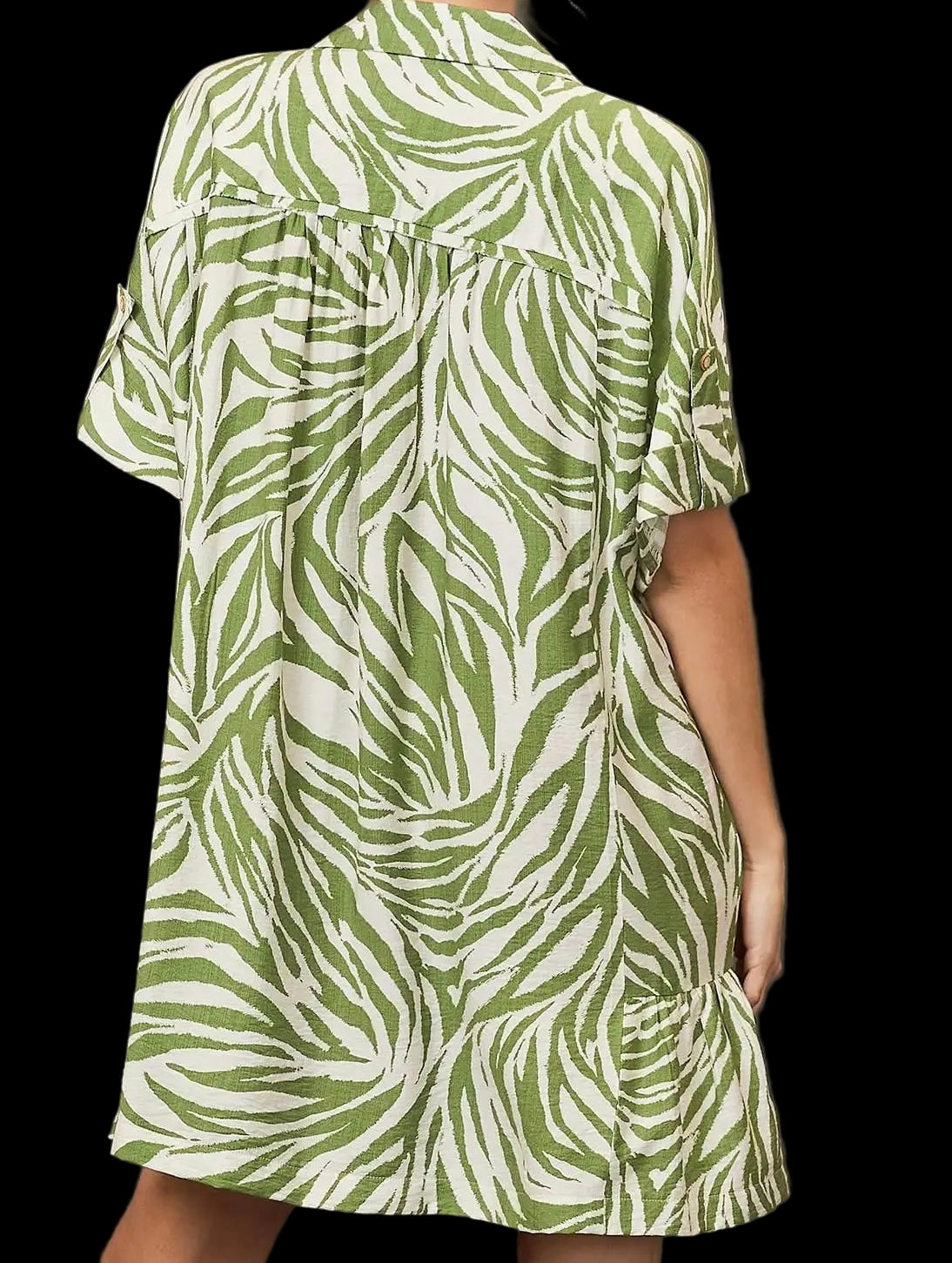 Green Print Button Down Short Dress