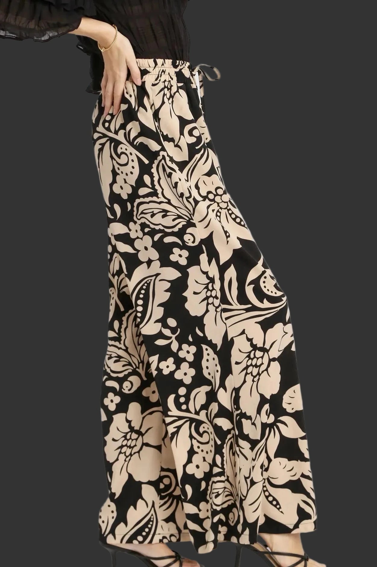 Satin Floral Wide Leg Pants