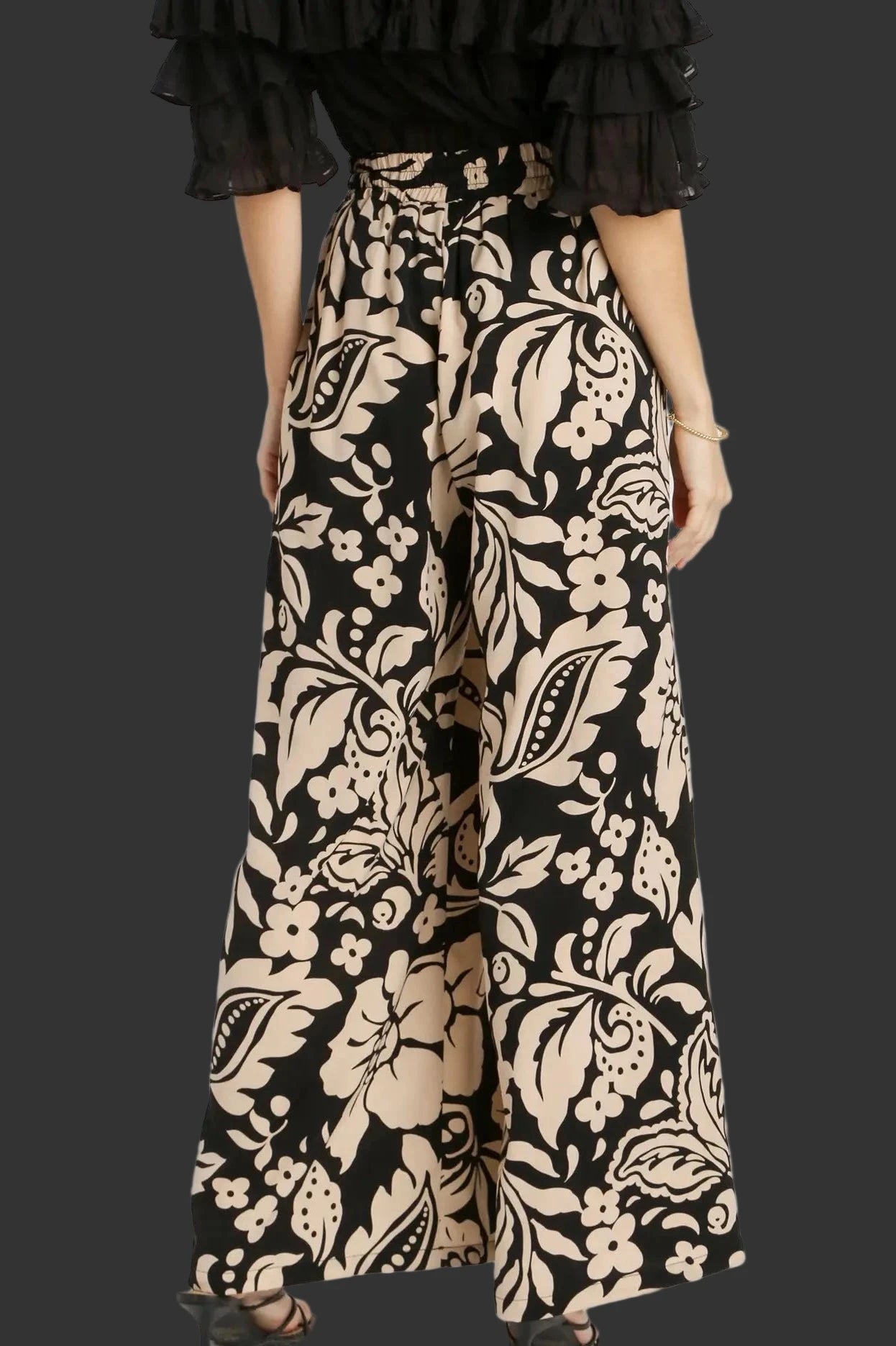 Satin Floral Wide Leg Pants