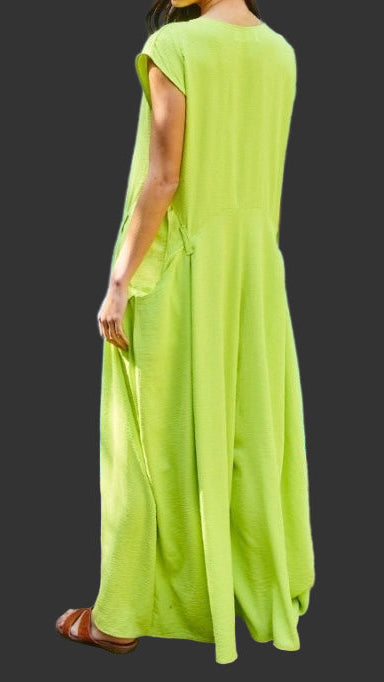 Lime Button Up Wide Leg Jumpsuit