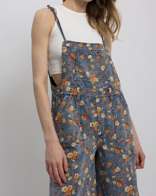 Flower Denim Wide Leg Jumpsuit