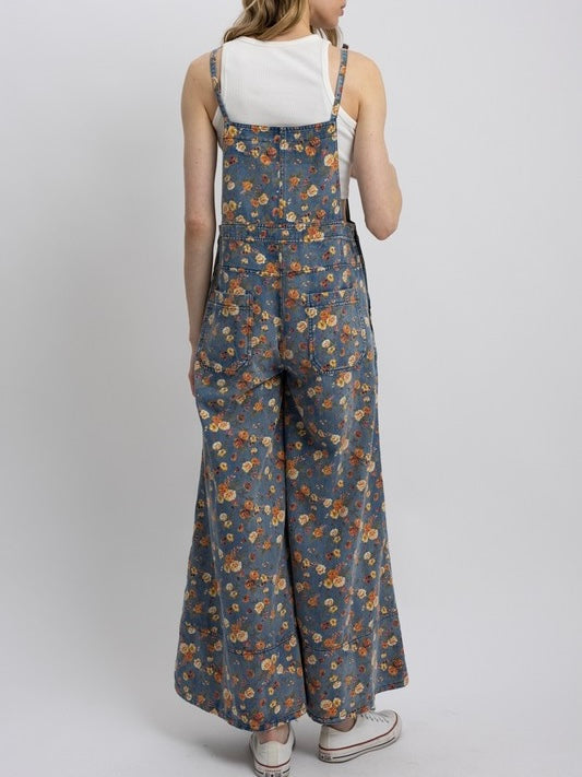 Flower Denim Wide Leg Jumpsuit