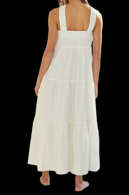 White Halter Tiered Midi Dress