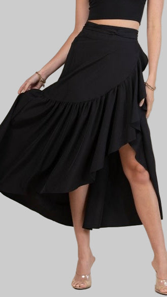 Black Hi Waist Wrap Skirt