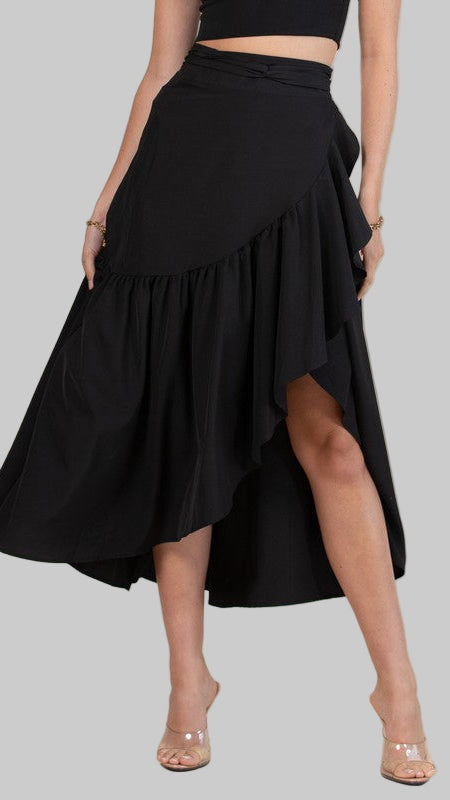 Black Hi Waist Wrap Skirt