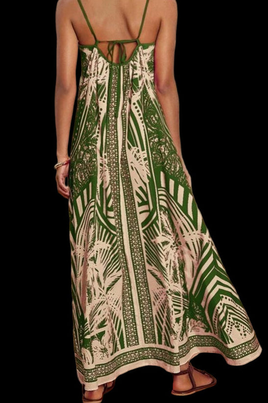 Green Sleeveless Strap Maxi Dress