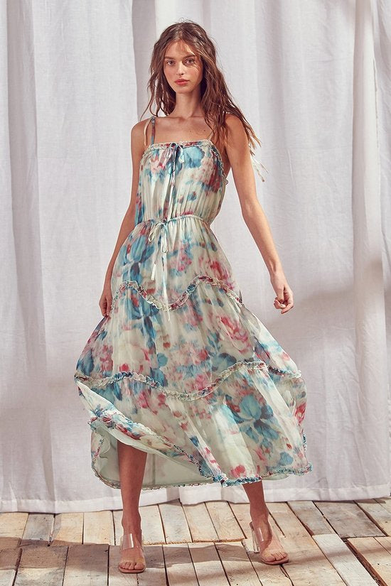 Medium - Blue Floral Midi Dress