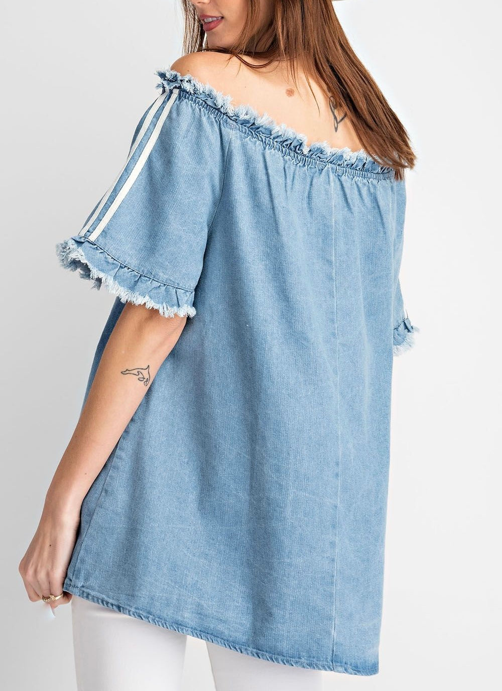 Small - Denim Off Shoulder Top