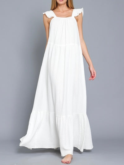 Small - Ruffle Shoulder Maxi Dress