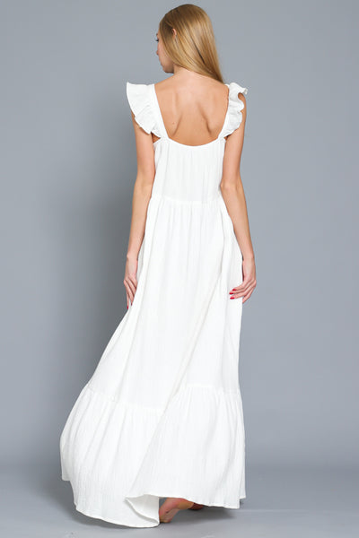 Small - Ruffle Shoulder Maxi Dress