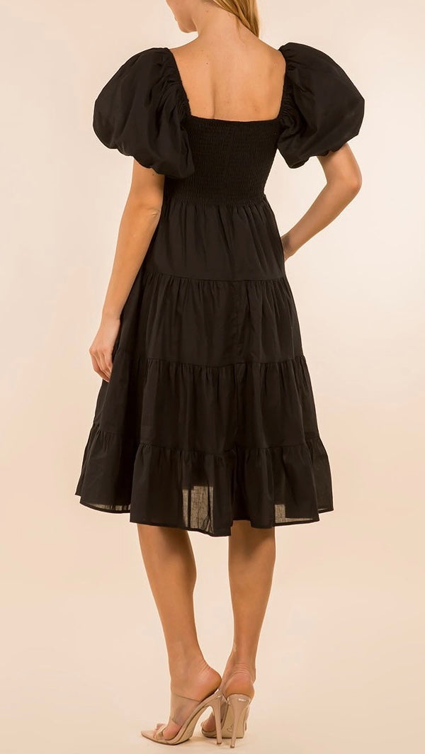 Small - Solid Square Neck Midi Dress