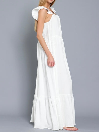 Small - Ruffle Shoulder Maxi Dress