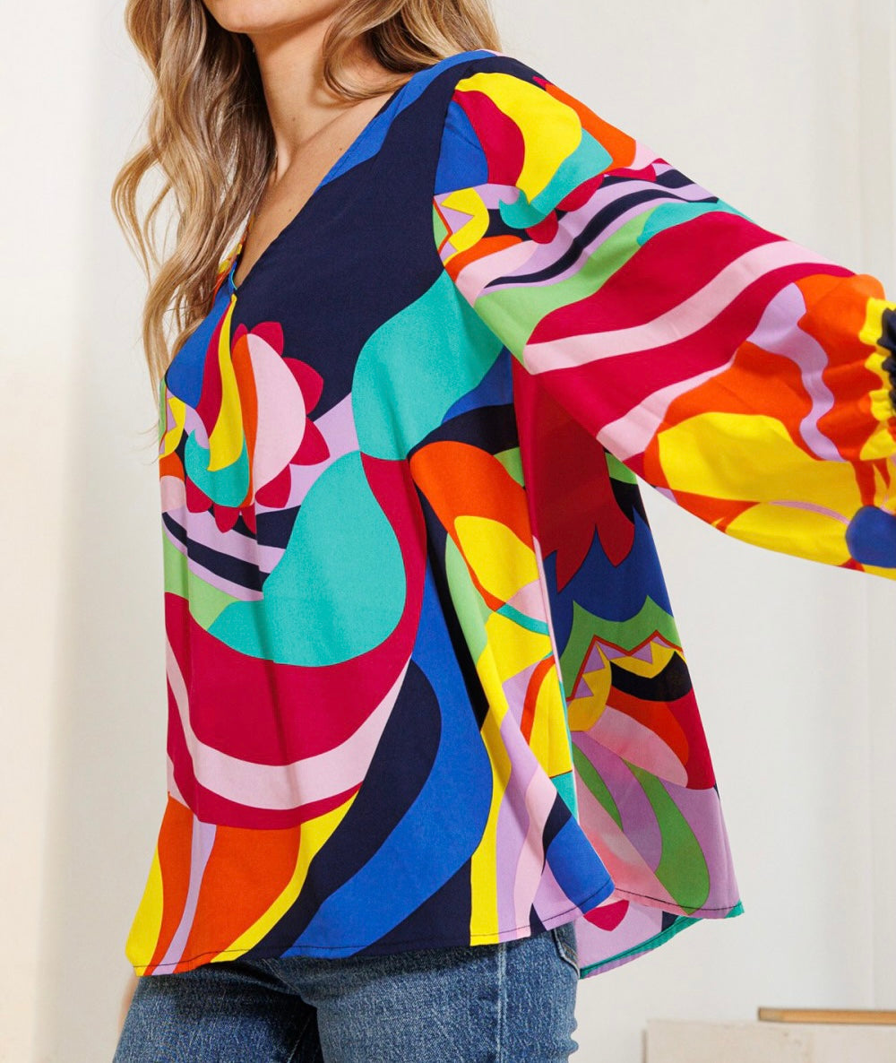Small - Multi Color Balloon Sleeve Top