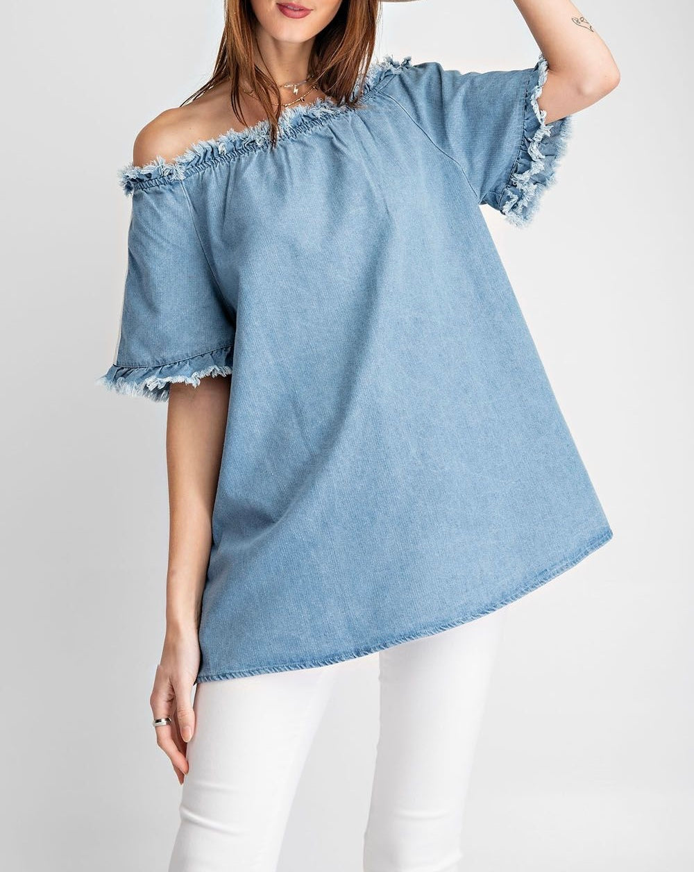 Small - Denim Off Shoulder Top